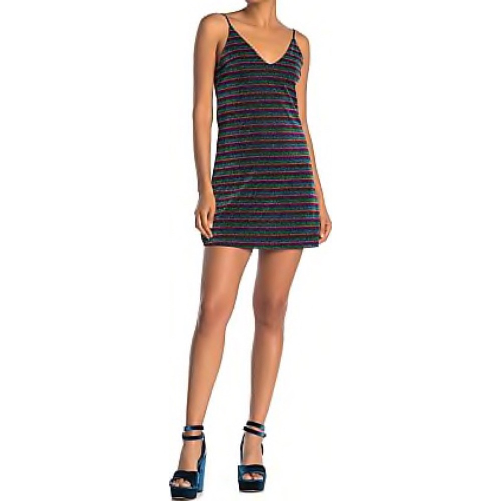 NWT CHANCE Rainbow Spaghetti Strap Mini Dress